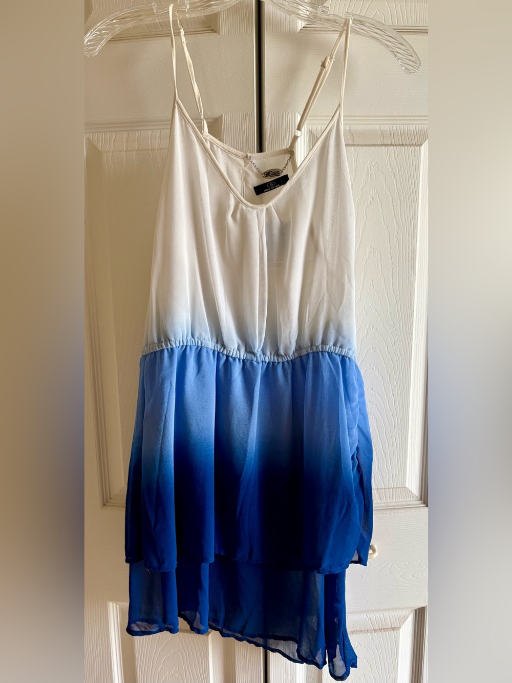 Sleeveless Ombre White to Blue Spaghetti Strap Dress